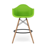 28" Green And Brown Heavy Duty Plastic And Solid Wood Low Back Counter Height Bar Chair