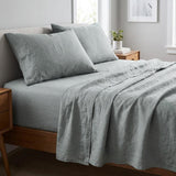 Four Piece Blue Linen Queen Sheet Set