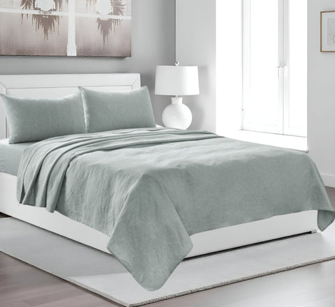 Four Piece Blue Linen King Sheet Set