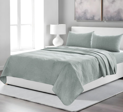 Four Piece Blue Linen Sheet Set