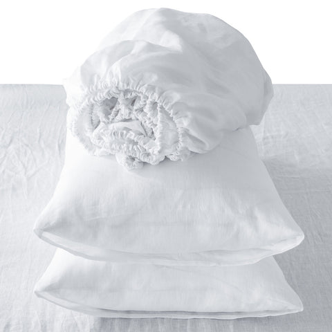 Four Piece White Linen Twin Sheet Set