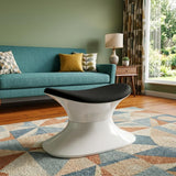 21" Black and White Wool And Fiberglass Contempo Footstool Ottoman