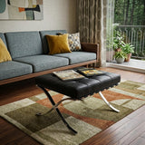 24" Black Genuine Leather and Silver Tufted Footstool Ottoman