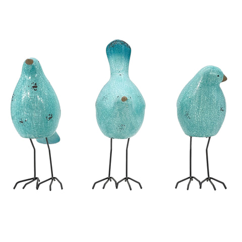 Set of Three Robin Egg Blue Fabric Bird Statue Tabletop Sculpture