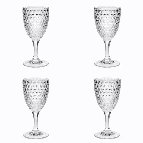 Set of Four Clear Diamond Acrylic Stemmed All Purpose Wine Glass