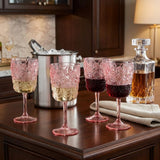 Set of Four Pink Paisley Acrylic Stemmed All Purpose Wine Glass