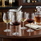 Set of Four Clear Dimpled Tritan Plastic Balloon or Round Bowl Stemmed All Purpose Wine Glasses