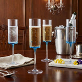 Set of Four Clear And Blue Acrylic Round Bowl Stemmed Flute