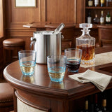 Set of Four Clear and Blue Acrylic Stemless Whiskey Glasses