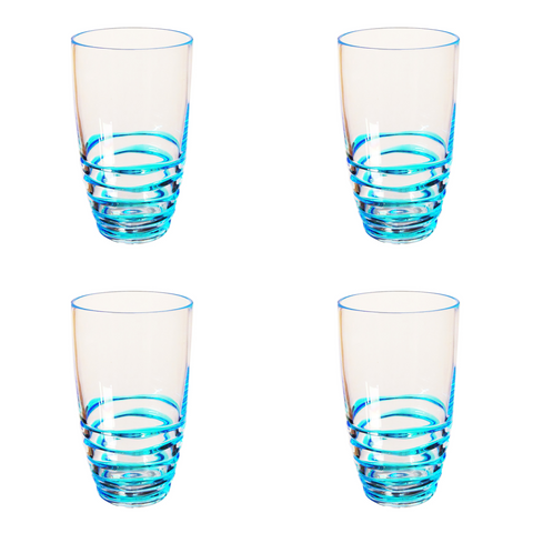Set of Four Clear and Blue Swirl Acrylic Highball Glasses