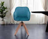 Tufted Teal Blue and Natural Upholstered Velvet Dining Arm Chair
