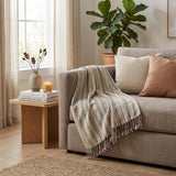 39" X 71" Beige and Pink Cotton Striped Turkish Towel Throw Blanket with Tassels