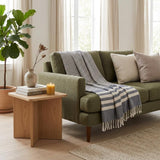 59" X 71" Blue and White Cotton Plain Weave Striped Throw Blanket with Tassels