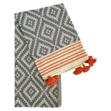 39" X 71" Gray and Orange Cotton Geometric Turkish Towel Throw Blanket with Tassels