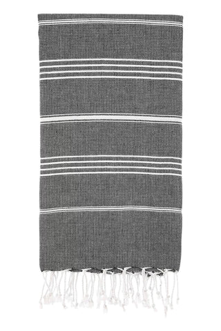 39" X 71" White and Black Cotton Turkish Towel Throw Blanket with Tassels