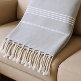 39" X 71" Gray Cotton Knitted Striped Turkish Towel Throw Blanket with Fringe