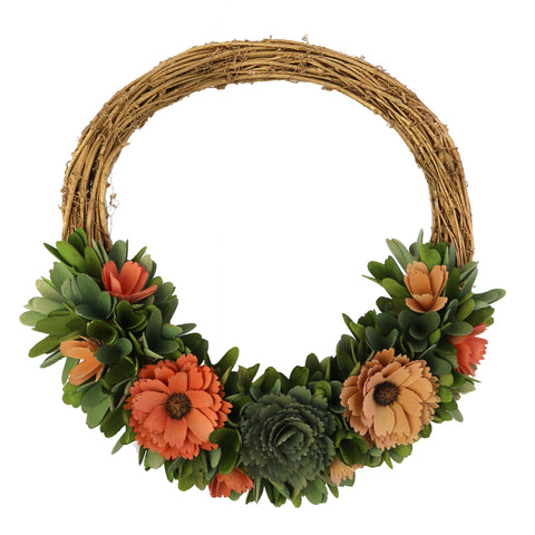 18" Green And Pink Mixed Assortment Artificial Wreath