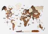 24" X 39" Brown and Beige Wood World Map Hanging Dimensional Sculpture