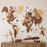 24" X 39" Brown and Beige Wood World Map Hanging Dimensional Sculpture