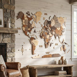 35" X 59" Brown and Beige Wood World Map Hanging Dimensional Sculpture
