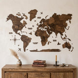 24" X 39" Brown Wood World Map Hanging Dimensional Sculpture