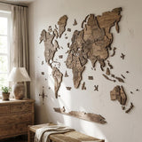 47" X 79" Dark Brown World Map Hanging Dimensional Sculpture