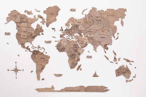 24" X 39" Wood Brown Wood World Map Hanging Dimensional Sculpture