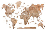 35" X 59" Wood Brown Wood World Map Hanging Dimensional Sculpture