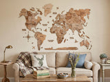 35" X 59" Wood Brown Wood World Map Hanging Dimensional Sculpture