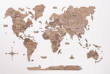 47" X 79" Wood Brown Wood World Map Hanging Dimensional Sculpture