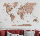 47" X 79" Wood Brown Wood World Map Hanging Dimensional Sculpture