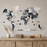 24" X 39" Black Gray and White Wood World Map Hanging Dimensional Sculpture