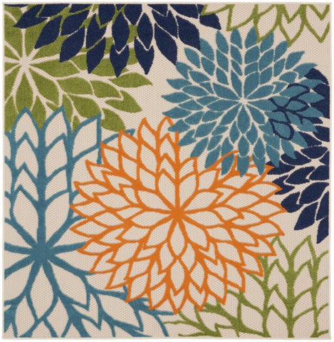 5' Blue And Green Square Indoor Outdoor Area Rug