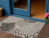 3' X 5' Gray Floral Stain Resistant Non Skid Indoor Outdoor Area Rug