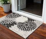3' X 5' Black And White Floral Power Loom Area Rug