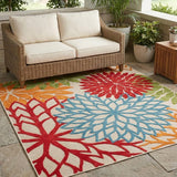 5' Green Orange and Red Indoor Outdoor Area Rug
