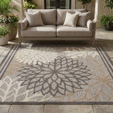 5' Gray and Ivory Indoor Outdoor Area Rug