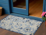 3' X 5' Blue And Gray Floral Power Loom Area Rug