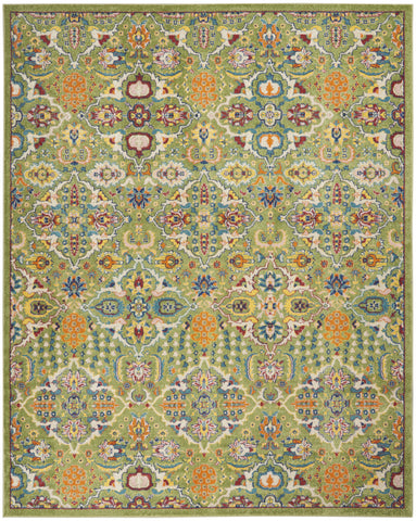 7' X 10' Green Floral Power Loom Area Rug