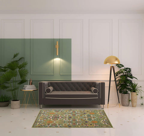4' X 6' Green Floral Power Loom Area Rug