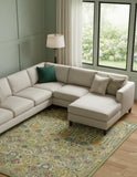 8' X 10' Green Floral Power Loom Area Rug