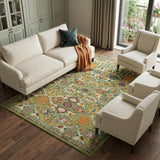 6' X 9' Green Floral Power Loom Area Rug