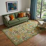 5' X 7' Green Floral Power Loom Area Rug