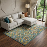 8' X 10' Blue Floral Power Loom Area Rug