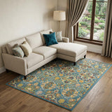 7' X 10' Blue Floral Power Loom Area Rug