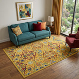 5' X 7' Yellow Floral Power Loom Area Rug