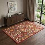 4' X 6' Red Floral Power Loom Area Rug