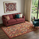 5' X 7' Red Floral Power Loom Area Rug