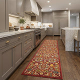 8' Red Floral Power Loom Runner Rug