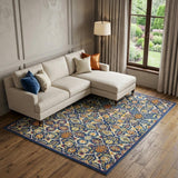7' X 10' Blue Floral Power Loom Area Rug